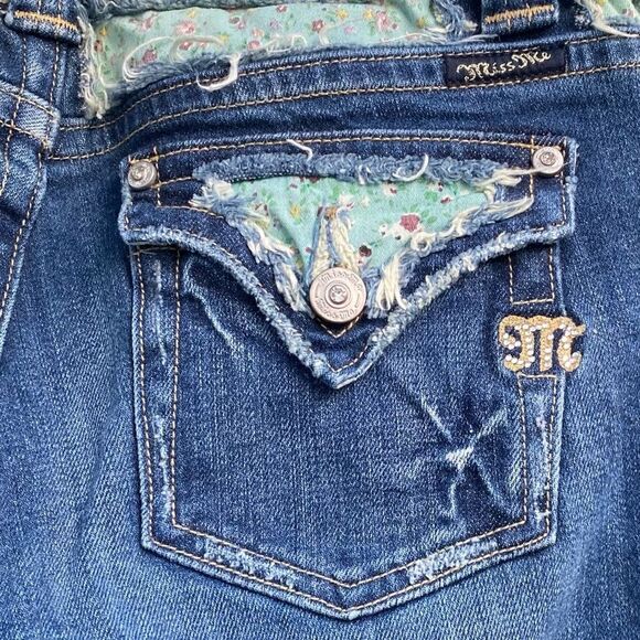 Miss Me Boot Cut Flared Floral Cutout Blue Jeans 29 Western Cowboy Boho - Picture 4 of 10
